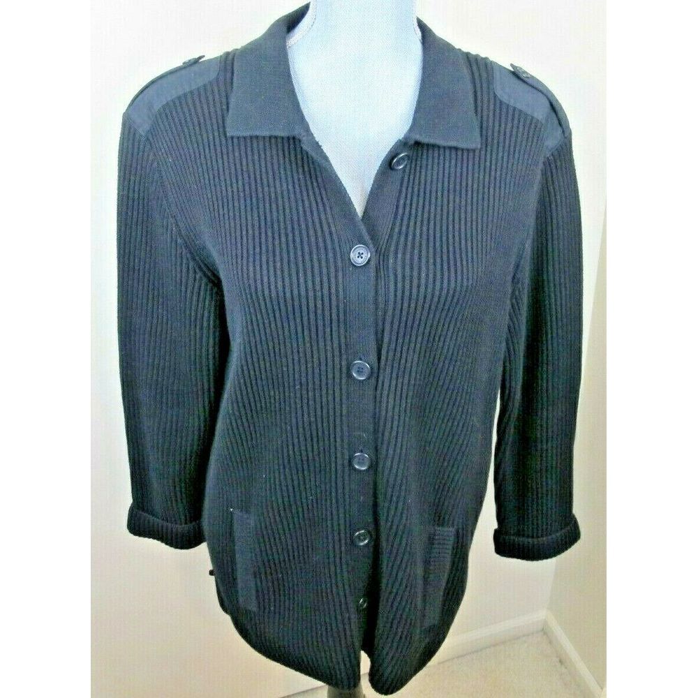 Women's‎ PL Lauren Ralph Lauren Black Cotton Cardigan Sweater Jacket